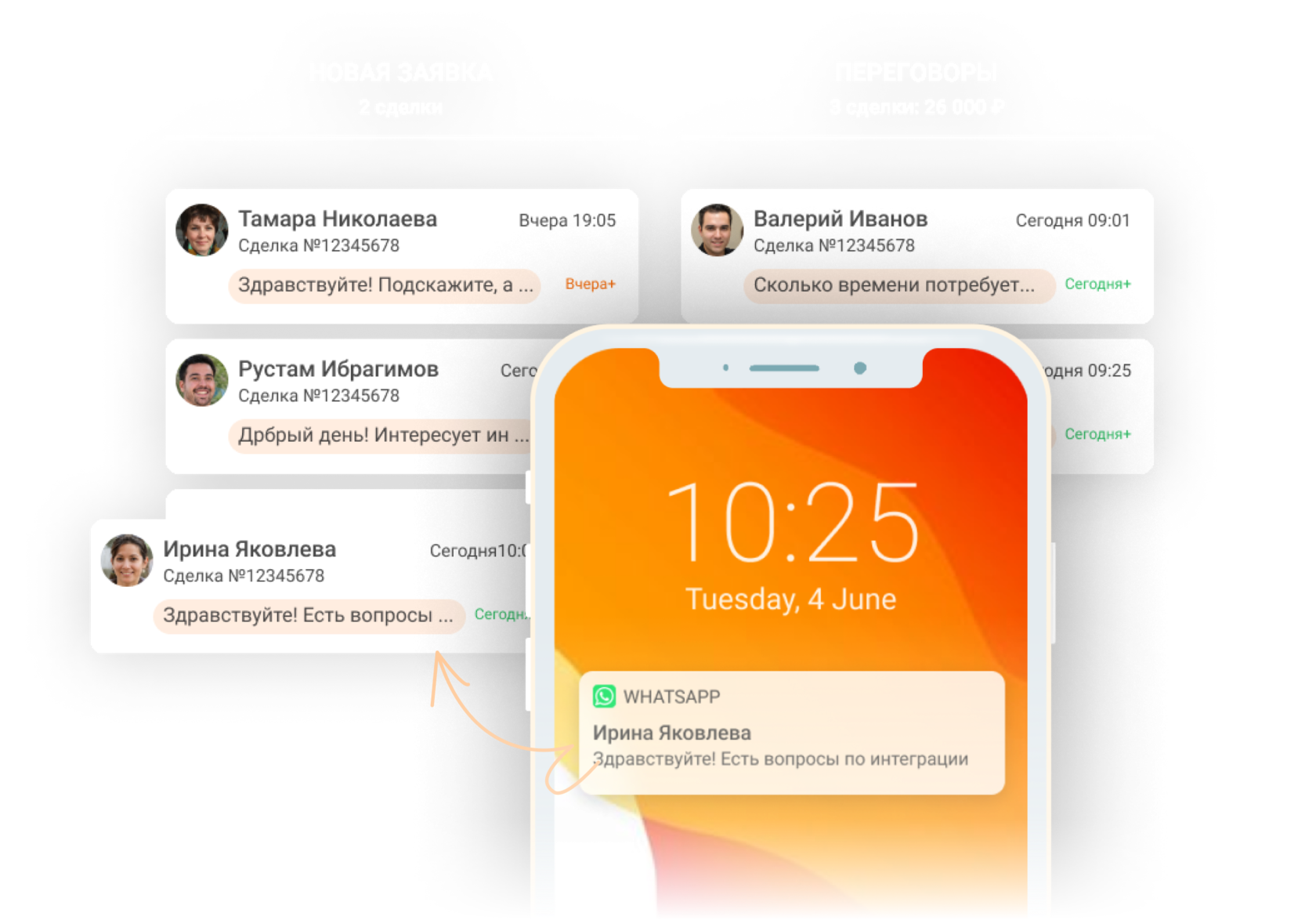 Переписка WhatsApp сразу в сделках amoCRM